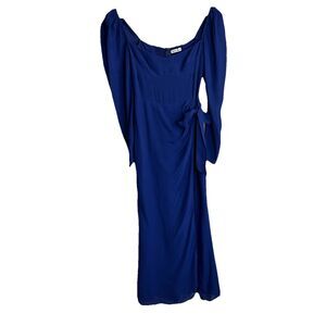 Reformation Theo Midi Dress Size 0 Blue Long Sleeve Slit Leg Wedding Guest